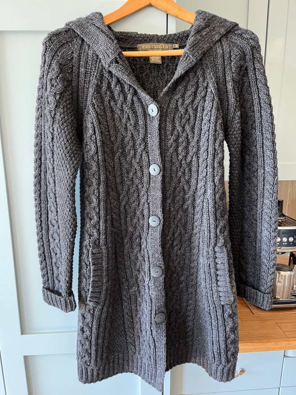 Inis Crafts 100% Merino wool sweater. Size M. Dark charcoal gray.